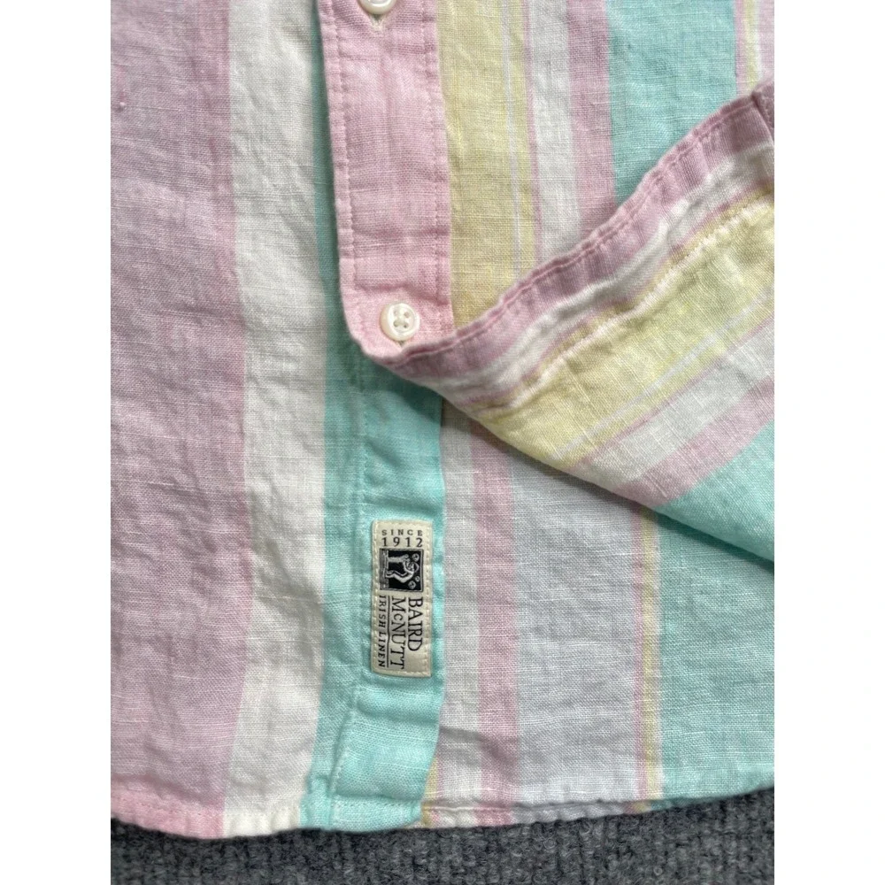 J.Crew Short Sleeve Shirt Mens L Pastel Multi Baird McNutt‎ Irish Linen BE546